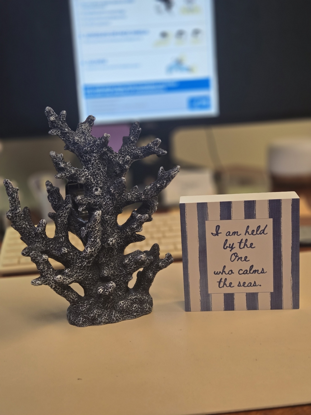 Decorative Coral Sculpture - Navy Gray Accent for Home.